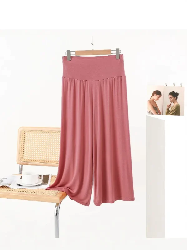 Summer Modal Plus Size Loose Wide Leg Pants, Korean Style High Waisted Slimming Cropped Casual Flowy Trousers - Image 3