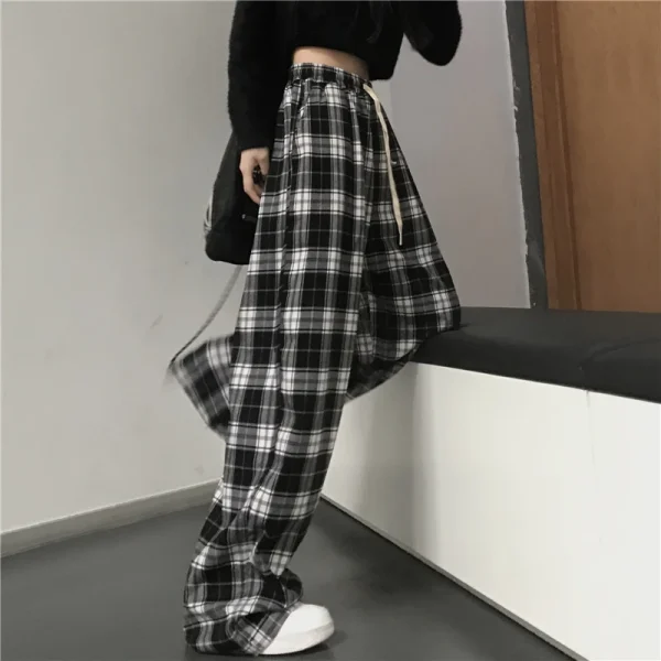 Oversize Women Sweatpants Fashion Black Plaid Casual Pants Baggy Elastic Waist Pockets Student Unisex Hip Hop Loose Trousers - Image 2