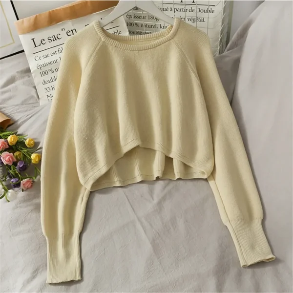 2024 Fashion Students All-match Knitwear Soft Korean New Pullovers Women O-neck Cropped Tops Autumn Winter Casual Loose Sweater - Image 2