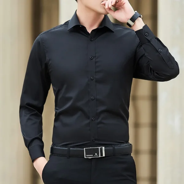 New Plus Size Men Solid Color Business Shirt Fashion Classic Basic Casual Slim White Long Sleeve Shirt Brand Clothes - Image 3