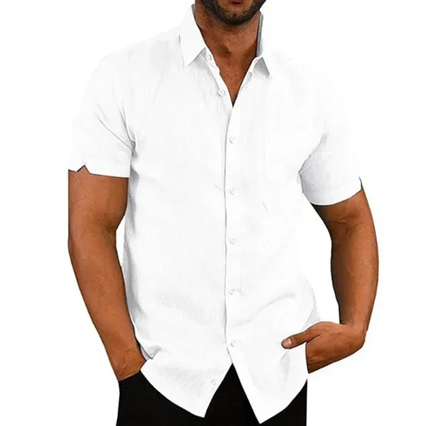Summer Cotton Linen Shirts for Men Casual Short Sleeved Shirts Blouses Solid Turn-Down Collar Formal Beach Shirts Male Clothing - Image 5