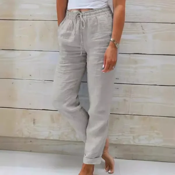 2025 Women's New Cotton And Linen Trousers Women's High Waist Elastic Casual Trousers Fashionable Street Breathable Loose Pants - Image 4
