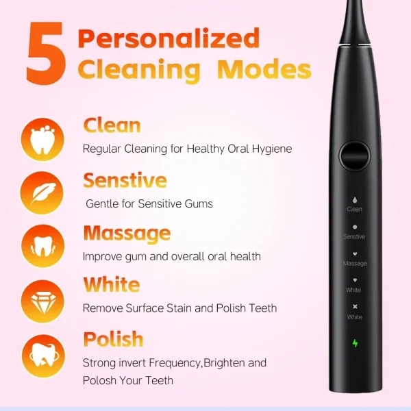 Sarmocare Electric Sonic Toothbrush with 6 Pcs Replacement Heads Waterproof Electronic Tooth Brushes Replacement Heads Adult - Image 5