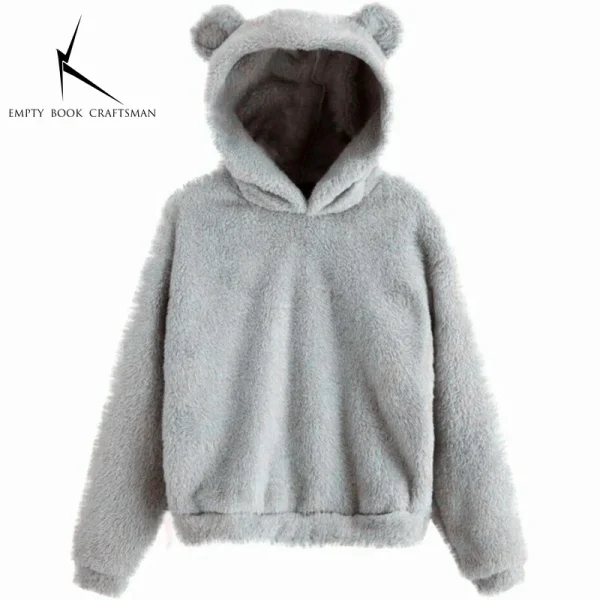 Autumn Winter Women's Hoodies Winter Women Long Sleeve Rabbit Ear Hood Sweatshirt Cute Plush Warm Casual Hoodie Tops - Image 4