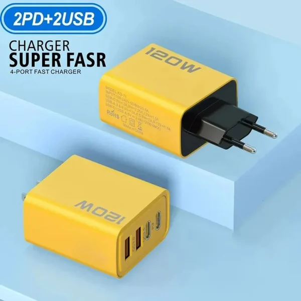 4 Port USB Charger Total 120W Type C Fast Charge Mobile Phone Adapter For iPhone Samsung Xiaomi Huawei Quick Charge Wall Charger - Image 2