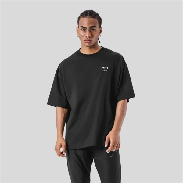 ONE POINT LYFT Print Big T Shirt Men Running Sport Gym Fitness Training Oversized 100% Cotton T-shirt Mens Bodybuilding Tee Tops - Image 3