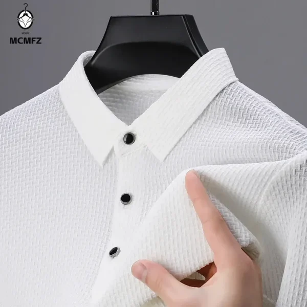 New Men's Checkered Short Sleeved Solid Color POLO Shirt Breathable and Comfortable Elastic Top - Image 4