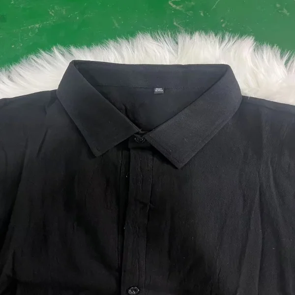 Men's Solid Color Cotton Linen Blend Breathable Sweat Absorbing Easy to Maintain Long Sleeved Shirt Business Casual Slim Fit - Image 4