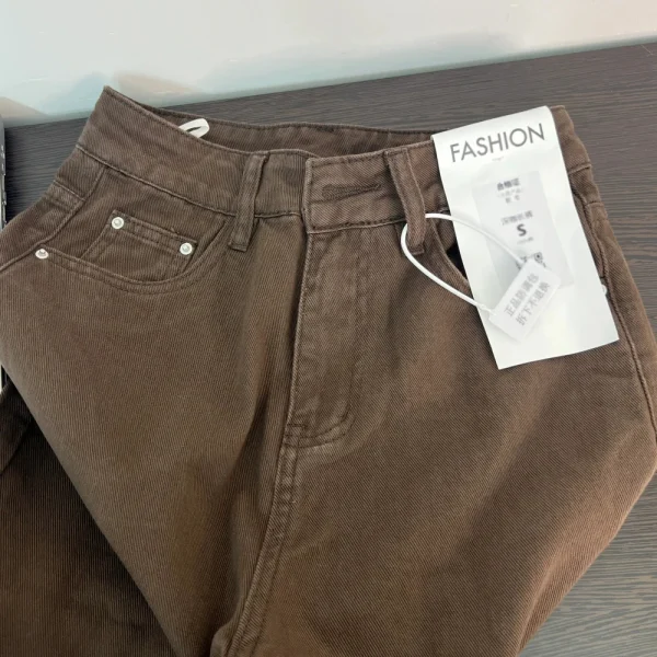 American Retro Brown Denim Trousers for Women Casual Solid Wide Leg Straight Long Jeans Daily All-Matched Commute Pants - Image 2
