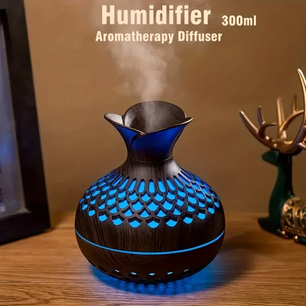 Vase Aromatherapy Diffuser 300ml Wood Grain Portable Air Humidifier Essential Oil Diffuser Sprayer Ultrasonic Atomizer RGB Lamp - Image 2
