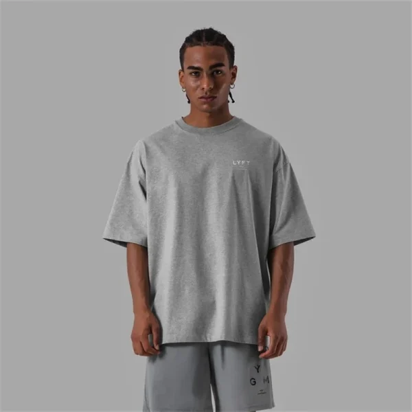 ONE POINT LYFT Print Big T Shirt Men Running Sport Gym Fitness Training Oversized 100% Cotton T-shirt Mens Bodybuilding Tee Tops - Image 5