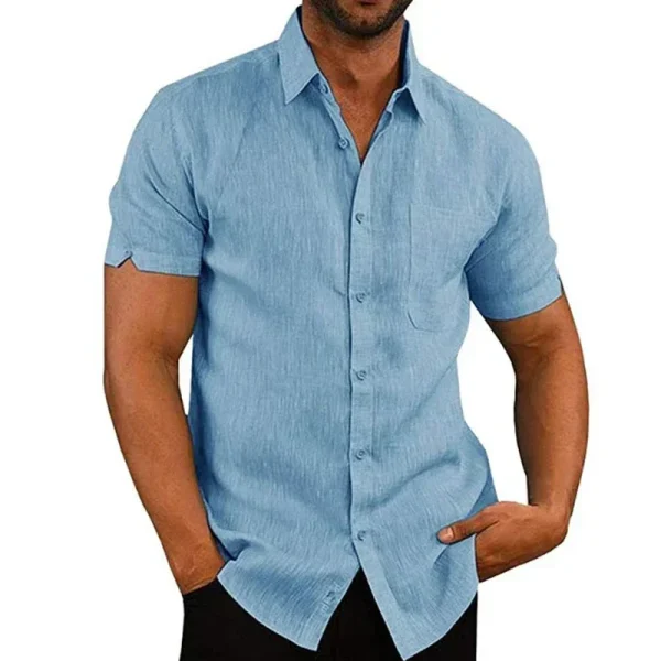 Summer Cotton Linen Shirts for Men Casual Short Sleeved Shirts Blouses Solid Turn-Down Collar Formal Beach Shirts Male Clothing - Image 3