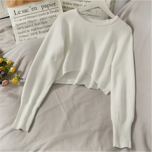 2024 Fashion Students All-match Knitwear Soft Korean New Pullovers Women O-neck Cropped Tops Autumn Winter Casual Loose Sweater - Image 5
