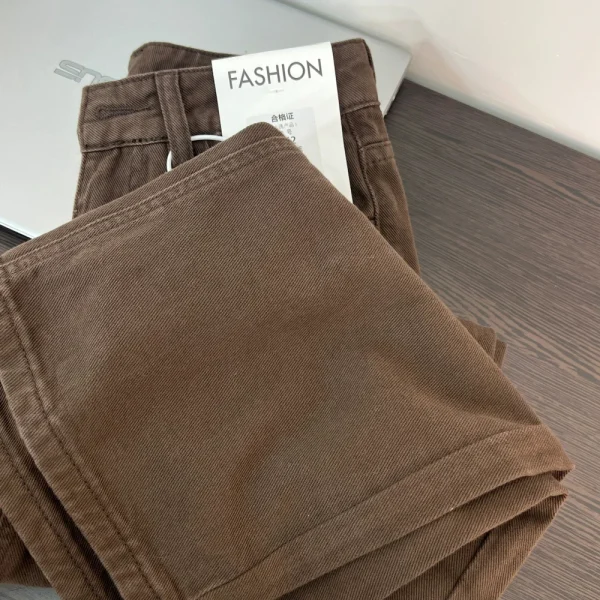 American Retro Brown Denim Trousers for Women Casual Solid Wide Leg Straight Long Jeans Daily All-Matched Commute Pants - Image 3