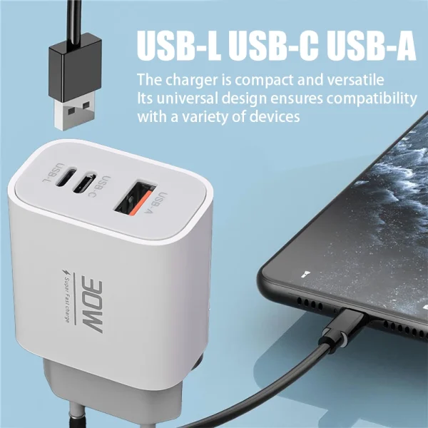 30W USB Type C Travel Charger For iPhone iPad Samsung Xiaomi Tablet Laptop Universal USB-C Fast Charging Chargers EU/US/UK Plug - Image 5