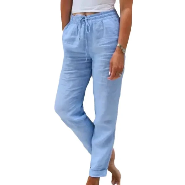 2025 Women's New Cotton And Linen Trousers Women's High Waist Elastic Casual Trousers Fashionable Street Breathable Loose Pants - Image 5