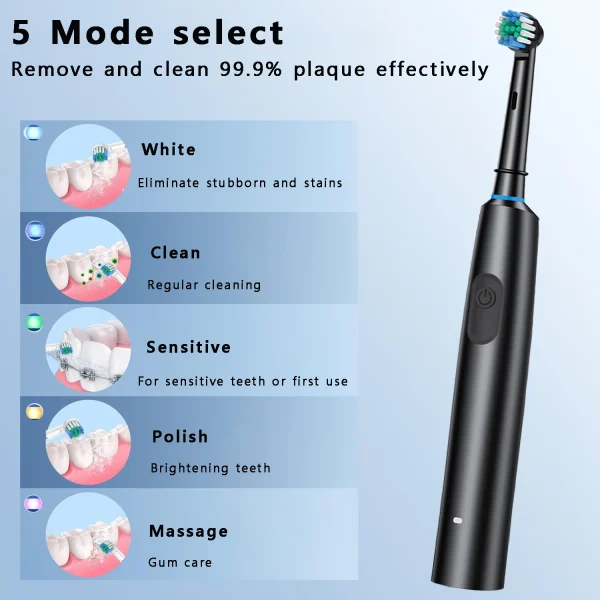 Electric Toothbrush Rotary Cleaning Teeth Brush Waterproof Electronic Tooth Brush With Timer Rechargeable Toothbrush with 8 Head - Image 5