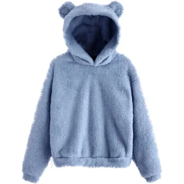 Autumn Winter Women's Hoodies Winter Women Long Sleeve Rabbit Ear Hood Sweatshirt Cute Plush Warm Casual Hoodie Tops - Image 6