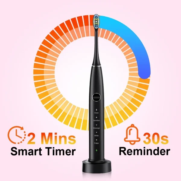 Sarmocare Electric Sonic Toothbrush with 6 Pcs Replacement Heads Waterproof Electronic Tooth Brushes Replacement Heads Adult - Image 6