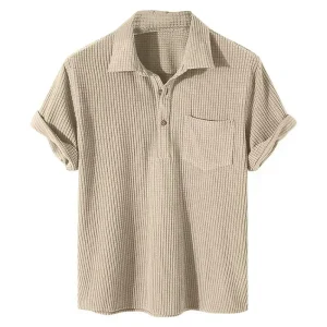 2025 Summer Mens Casual Plaid Polo Shirts Top Turn-Down Collar Button Blouse Short Sleeve Solid Pocket Blouse Shirt Men Clothing