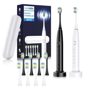 Sarmocare Electric Sonic Toothbrush with 6 Pcs Replacement Heads Waterproof Electronic Tooth Brushes Replacement Heads Adult