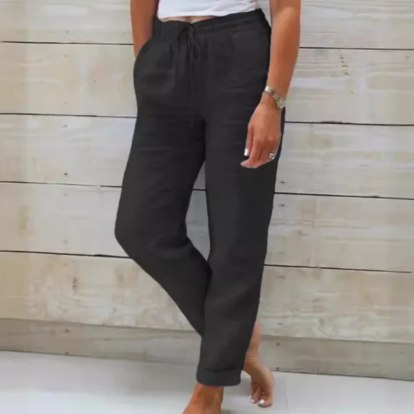 2025 Women's New Cotton And Linen Trousers Women's High Waist Elastic Casual Trousers Fashionable Street Breathable Loose Pants - Image 3