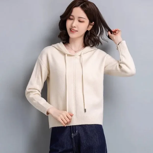 Hooded Sweatshirt Women's Short Cut Small Sweater Knitted Top Western-style Loose Fit Outerwear Base Coat - Image 2