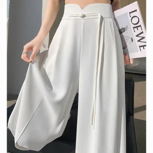 2025 Summer New Lady Straight Leg Suit Pants Female Chic Designer High Waisted Trousers Women Fashion Solid Loose Daily Slacks