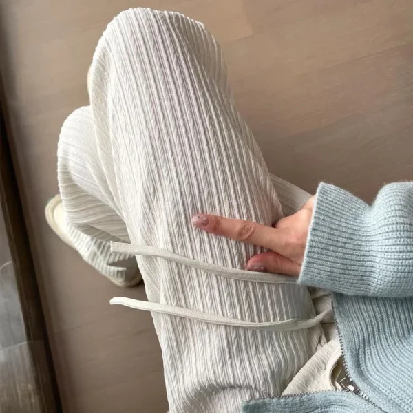2025 summer new bubble milk puff cloud pants women high waist draped narrow straight casual pants cloud puff wide leg pants - Image 2