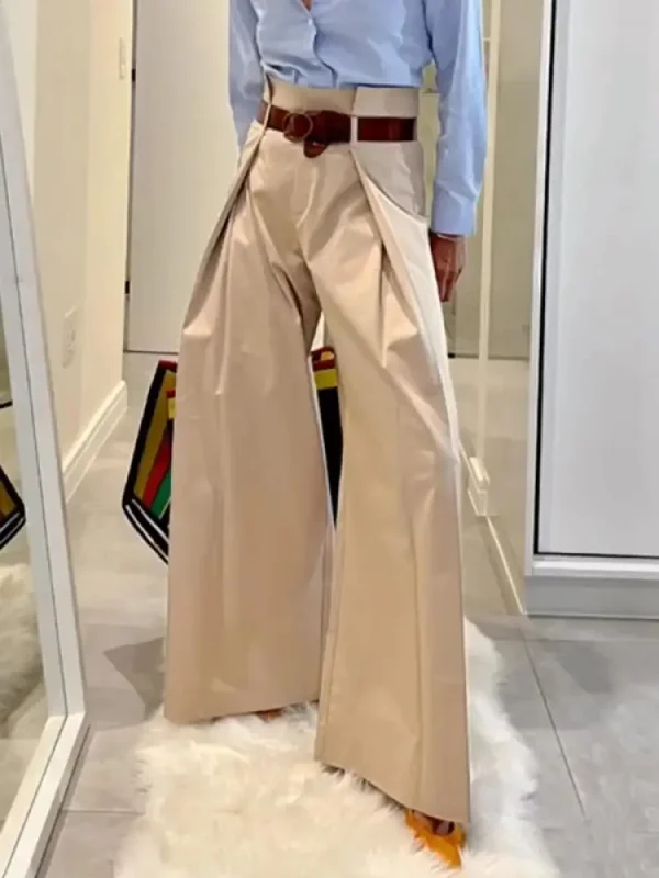 Freeacy 2024 Women's Fashion Commuter Pants Apricot Elastic High Waist Pleated Trousers Full-Length Wide Leg Bottoms for Female - Image 3