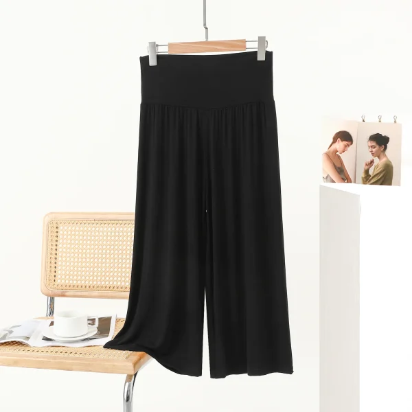 Summer Modal Plus Size Loose Wide Leg Pants, Korean Style High Waisted Slimming Cropped Casual Flowy Trousers - Image 4