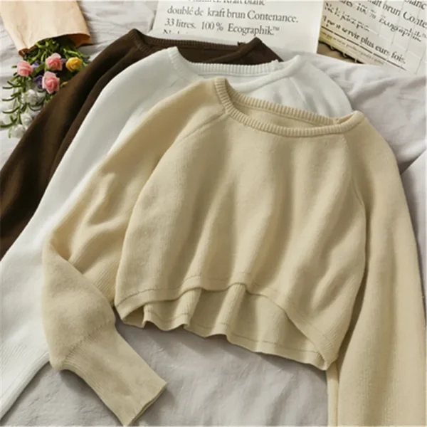 2024 Fashion Students All-match Knitwear Soft Korean New Pullovers Women O-neck Cropped Tops Autumn Winter Casual Loose Sweater - Image 3