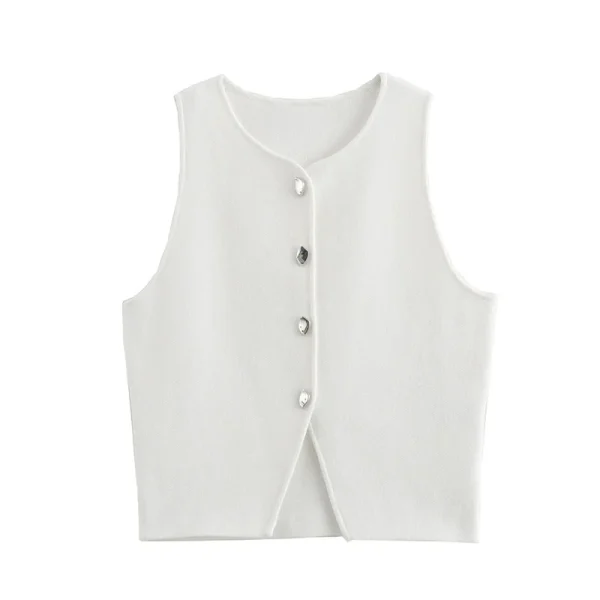 MUJER Cropped Knit Vest Women Cardigan White Sleeveless Vest Woman Fashion Button Knitted Sweater Vest Female Summer Short Tops - Image 2