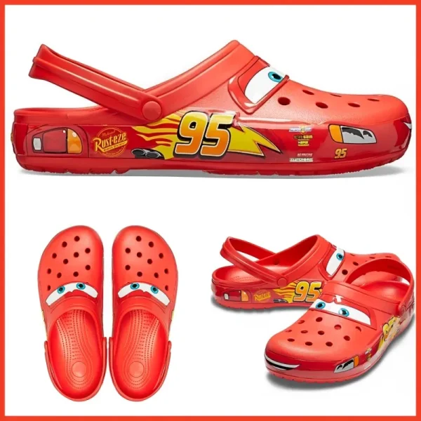 Disney Pixar Lightninged Mcqueens Cartoon Solid Waterproof Slippers Outdoor Sandals Casual Breathable Ankle-wrap EVA Shoes Gift