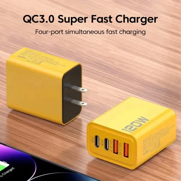 4 Port USB Charger Total 120W Type C Fast Charge Mobile Phone Adapter For iPhone Samsung Xiaomi Huawei Quick Charge Wall Charger - Image 5