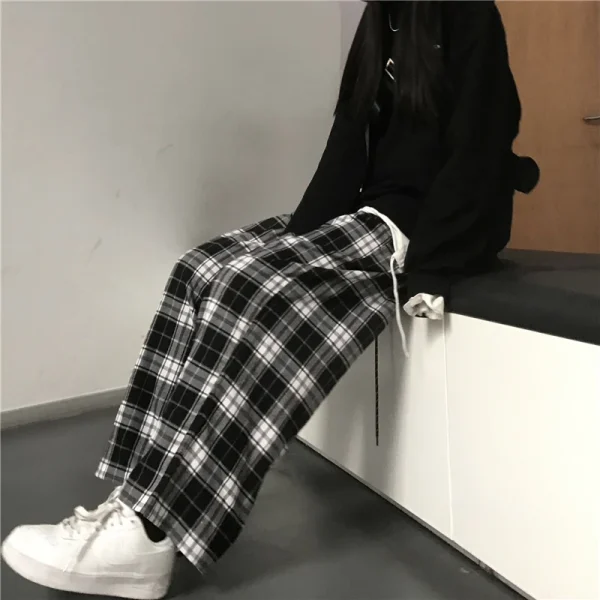 Oversize Women Sweatpants Fashion Black Plaid Casual Pants Baggy Elastic Waist Pockets Student Unisex Hip Hop Loose Trousers - Image 5