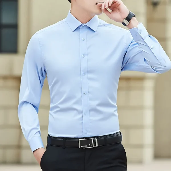 New Plus Size Men Solid Color Business Shirt Fashion Classic Basic Casual Slim White Long Sleeve Shirt Brand Clothes - Image 4