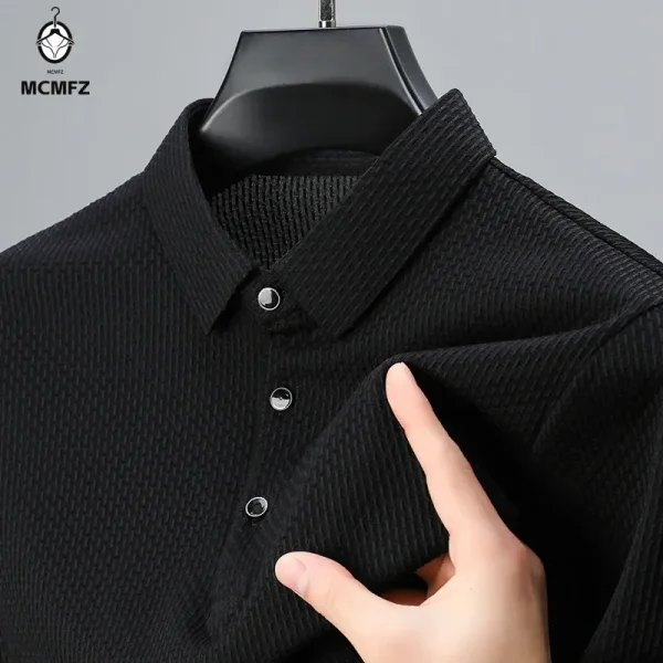 New Men's Checkered Short Sleeved Solid Color POLO Shirt Breathable and Comfortable Elastic Top - Image 6