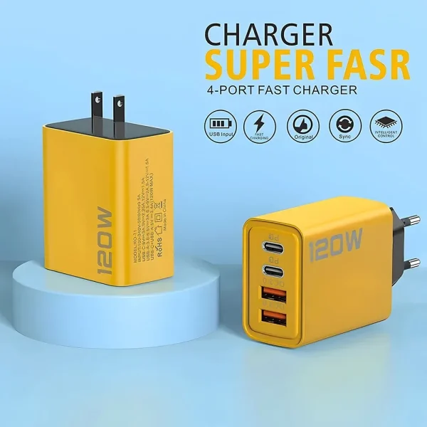 4 Port USB Charger Total 120W Type C Fast Charge Mobile Phone Adapter For iPhone Samsung Xiaomi Huawei Quick Charge Wall Charger - Image 3