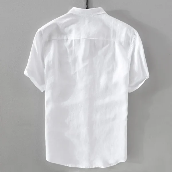 2025 Pure Linen Short Sleeved Shirt Men's Linen White Shirt Cotton Linen Men's Upper Garment Men's Casual Summer Half Sleeved - Image 2