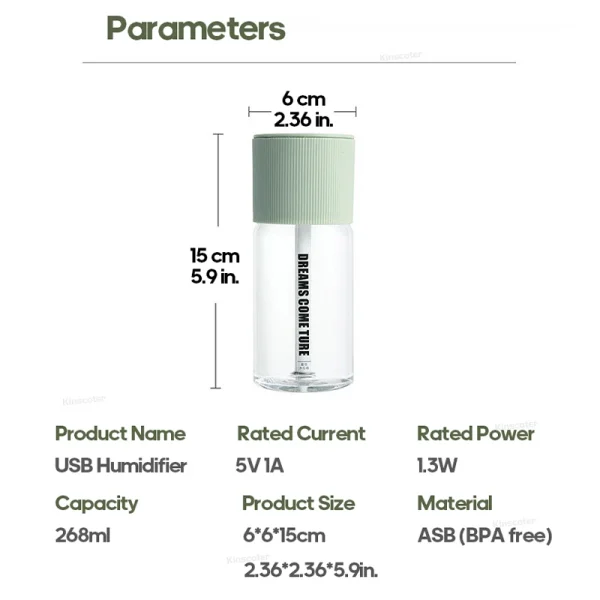 Rechargeable Mini Humidifier 268ml USB Mute Cool Mist Sprayer for Home Bedroom Car Portable Moisturizes Skin Water Diffuser - Image 6
