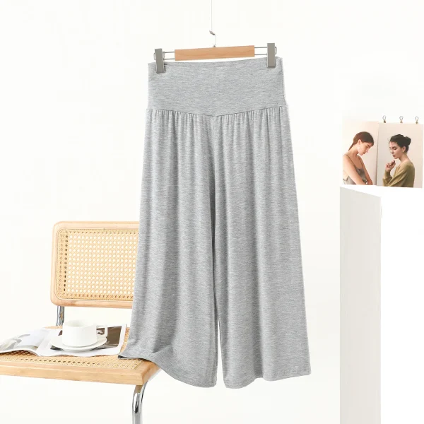 Summer Modal Plus Size Loose Wide Leg Pants, Korean Style High Waisted Slimming Cropped Casual Flowy Trousers - Image 6