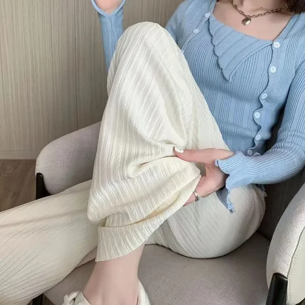 2025 summer new bubble milk puff cloud pants women high waist draped narrow straight casual pants cloud puff wide leg pants - Image 3