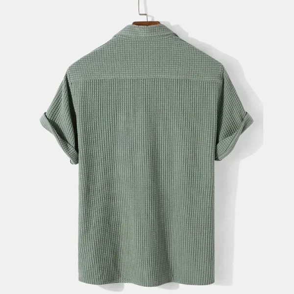 2025 Summer Mens Casual Plaid Polo Shirts Top Turn-Down Collar Button Blouse Short Sleeve Solid Pocket Blouse Shirt Men Clothing - Image 6
