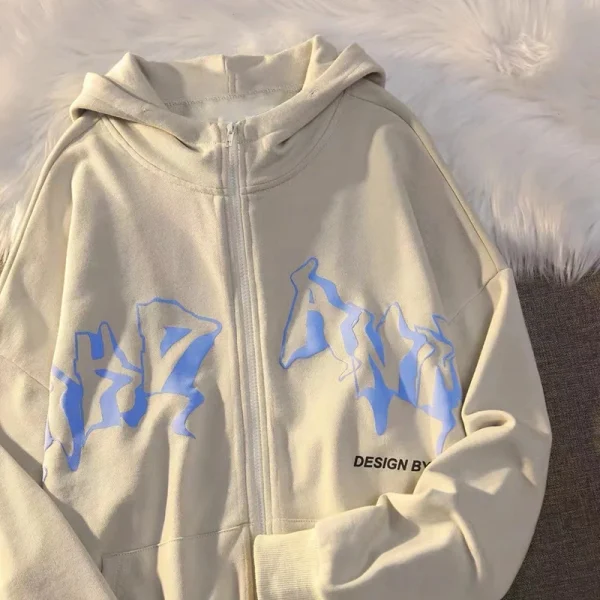Letter Print Zip Up Hoodies Women Men Jacket Casual Hip Hop Harajuku Streetwear Y2K Clothes Tops Loose Grunge Hooded Sweatshirt - Image 2