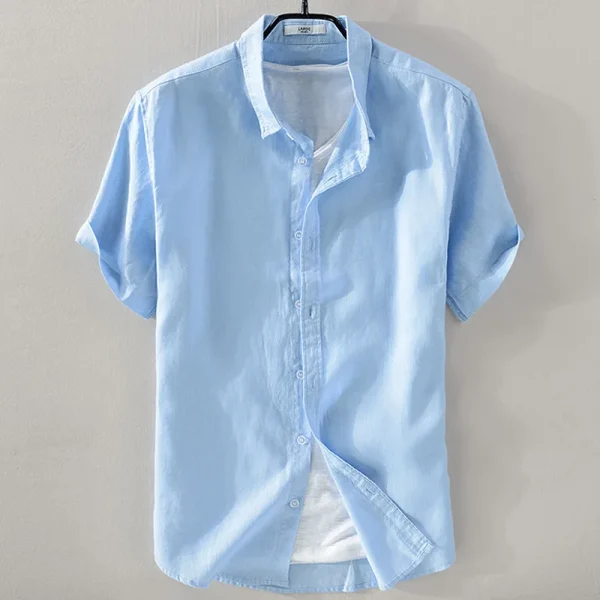 2025 Pure Linen Short Sleeved Shirt Men's Linen White Shirt Cotton Linen Men's Upper Garment Men's Casual Summer Half Sleeved - Image 3