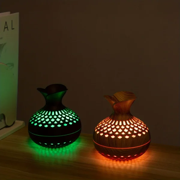 Vase Aromatherapy Diffuser 300ml Wood Grain Portable Air Humidifier Essential Oil Diffuser Sprayer Ultrasonic Atomizer RGB Lamp - Image 4