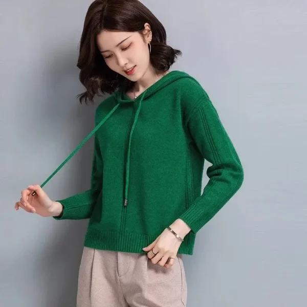 Hooded Sweatshirt Women's Short Cut Small Sweater Knitted Top Western-style Loose Fit Outerwear Base Coat - Image 3