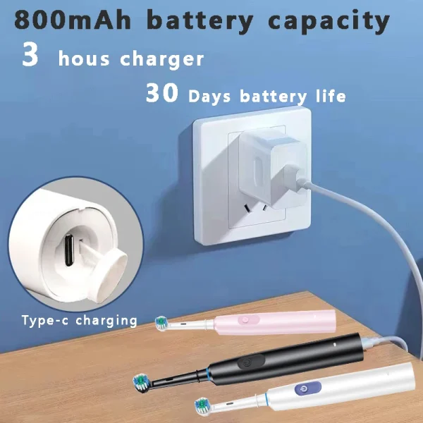 Electric Toothbrush Rotary Cleaning Teeth Brush Waterproof Electronic Tooth Brush With Timer Rechargeable Toothbrush with 8 Head - Image 6