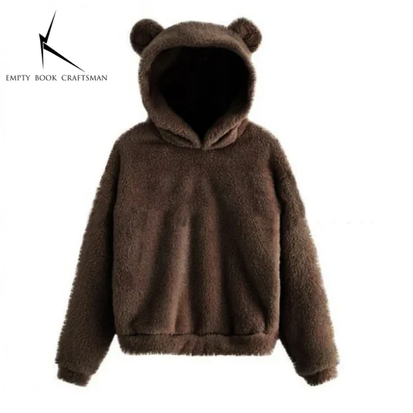Autumn Winter Women's Hoodies Winter Women Long Sleeve Rabbit Ear Hood Sweatshirt Cute Plush Warm Casual Hoodie Tops - Image 2